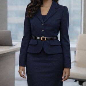 Tahari Navy Blue Skirt Suit | Tailored Blazer & Pencil Skirt |Size 6P | Workwear